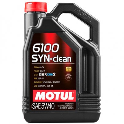 Синтетическое моторное масло 5W40 6100 SYN-clean 4L (BMW LL-04 / GM-OPEL dexos2TM / MB 229.51 / VW 502 00 / 505 01) 854250 MOTUL (Франция)