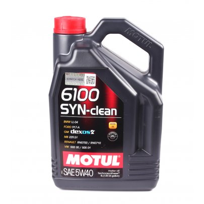 Синтетическое моторное масло 5W40 6100 SYN-clean 5L (BMW LL-04 / GM-OPEL dexos2TM / MB 229.51 / VW 502 00 / 505 01) 854251 MOTUL (Франция)