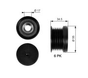 Шків генератора (двигун: BLF) Volkswagen Passat B6 / Фольксваген Пассат Б6 1.6FSI 2005-2010 OAP7090 GATES (Бельгія)