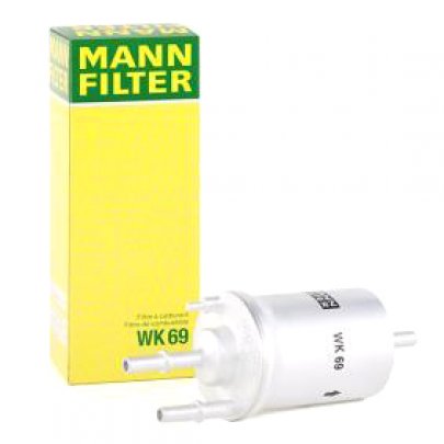 Фильтр топливный (под 2 трубки, 6.6Bar) VW Touran 1.6 / 2.0 (бензин) 2003-2015  WK69 MANN (Германия)