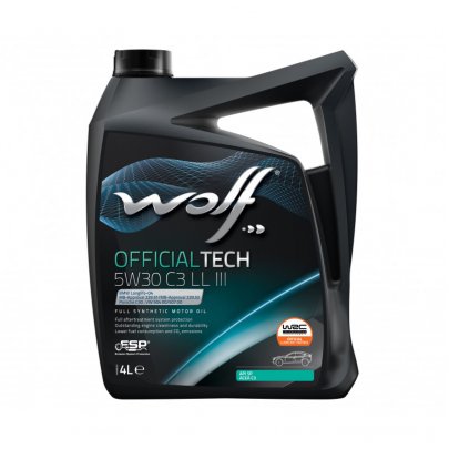 Синтетическое моторное масло 5W30 OFFICIALTECH C3 LL III 4L (BMW LONGLIFE-04 / MB 229.31 / MB 229.51 / MB 229.52 / PORSCHE C30 / VW 504.00/507.00 / FIAT 9.55535-S3 / VW 503.01 / OPEL OV0401547) 1048180 WOLF (Бельгия)