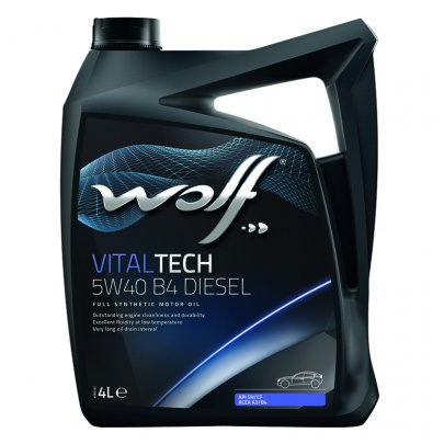 Синтетичне моторне масло 5W40 VITALTECH B4 DIESEL 4L (BMW LONGLIFE-01 / MB 226.5 / MB 229.3 / OPEL GM-LL-B-025 / PORSCHE A40 / PSA B71 2296 / RENAULT RN 0700 / RENAULT RN 0710 / VW 502.00 / VW 505.00) 8334009 WOLF (Бельгія)