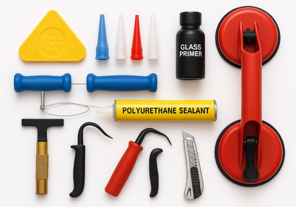 Комплектуючі та інструменти для монтажу автоскла — повний набір для майстрів та автосервісів